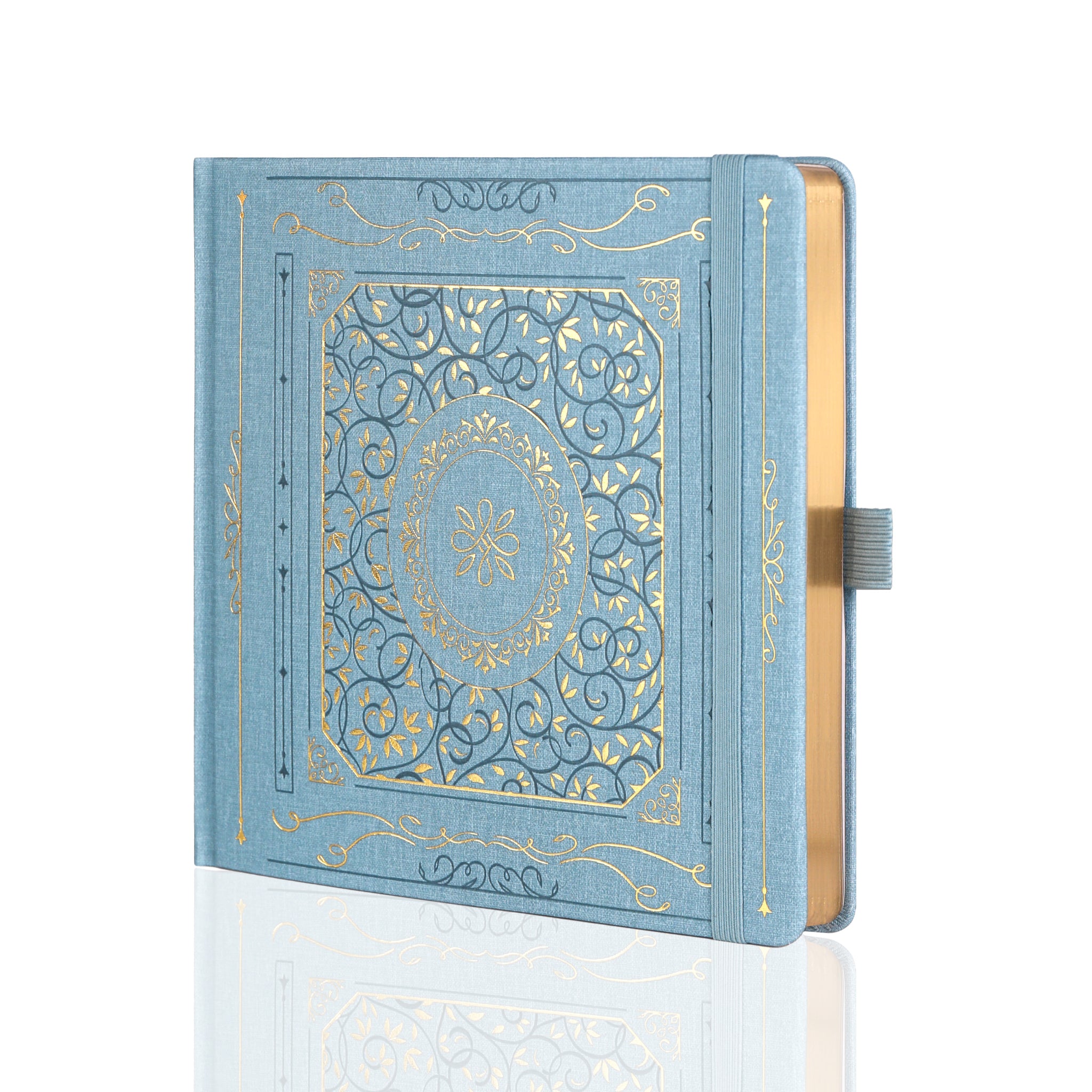 8x8 Square Gold Vintage Dot Grid Notebook - Blue