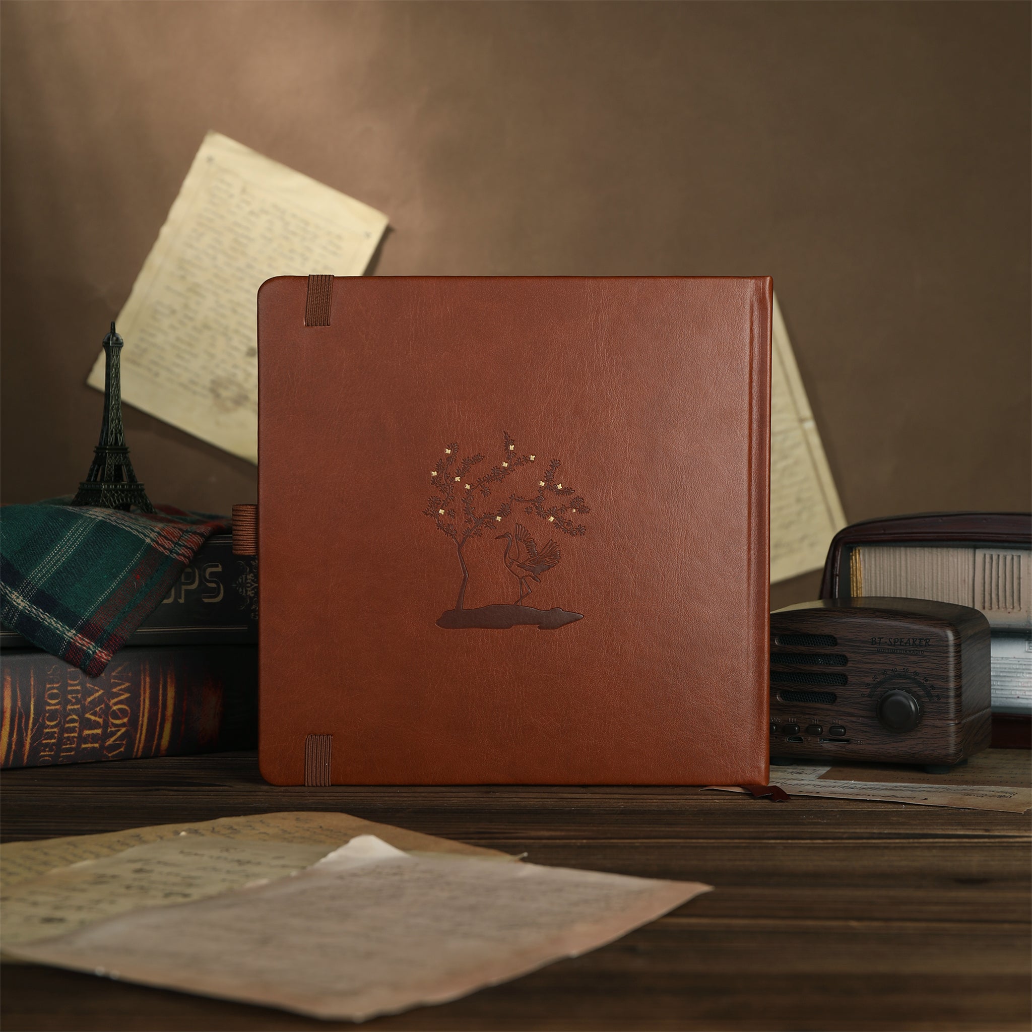 8x8 Square Crane Dot Grid Notebook - Brown