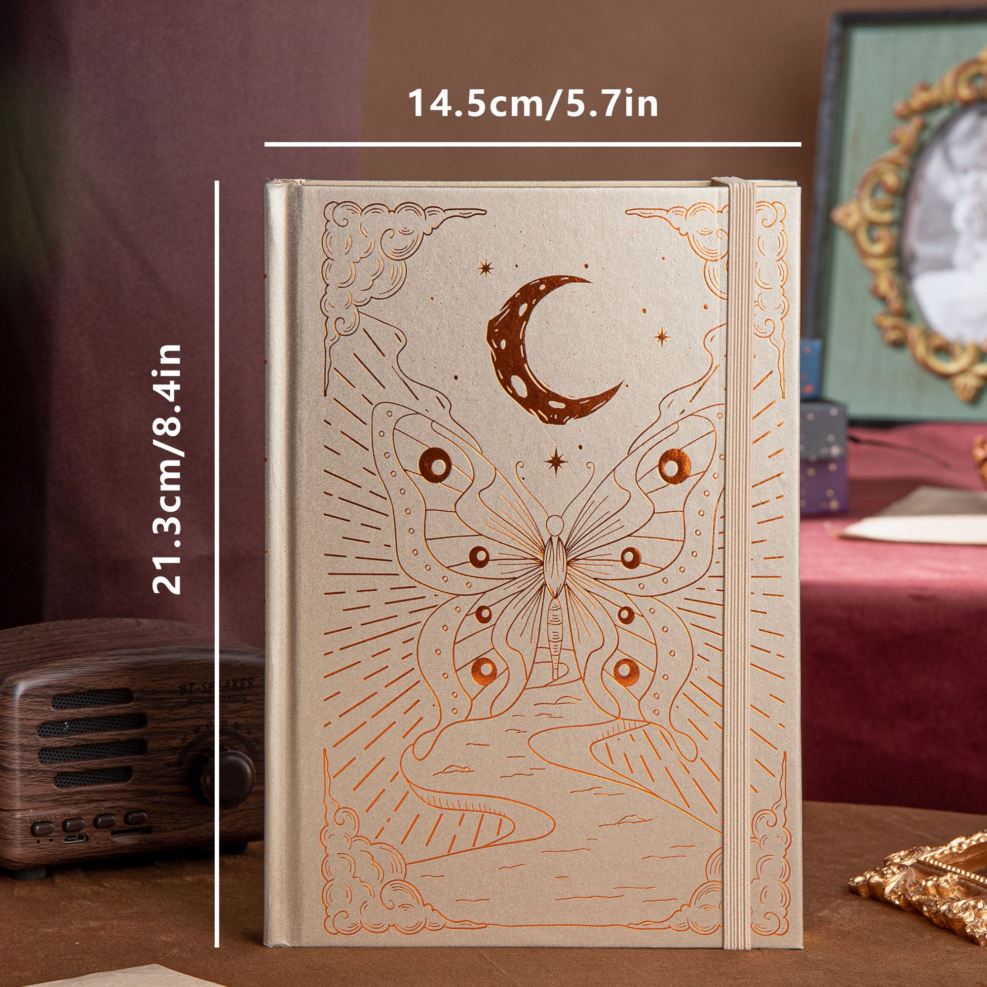 A5 Notebook Gold + 12 Colors Fineliner + 8 Pcs Stencils