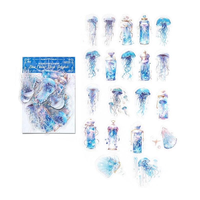 Jellyfish Fantasy Stickers - Light Blue - 40 Pcs