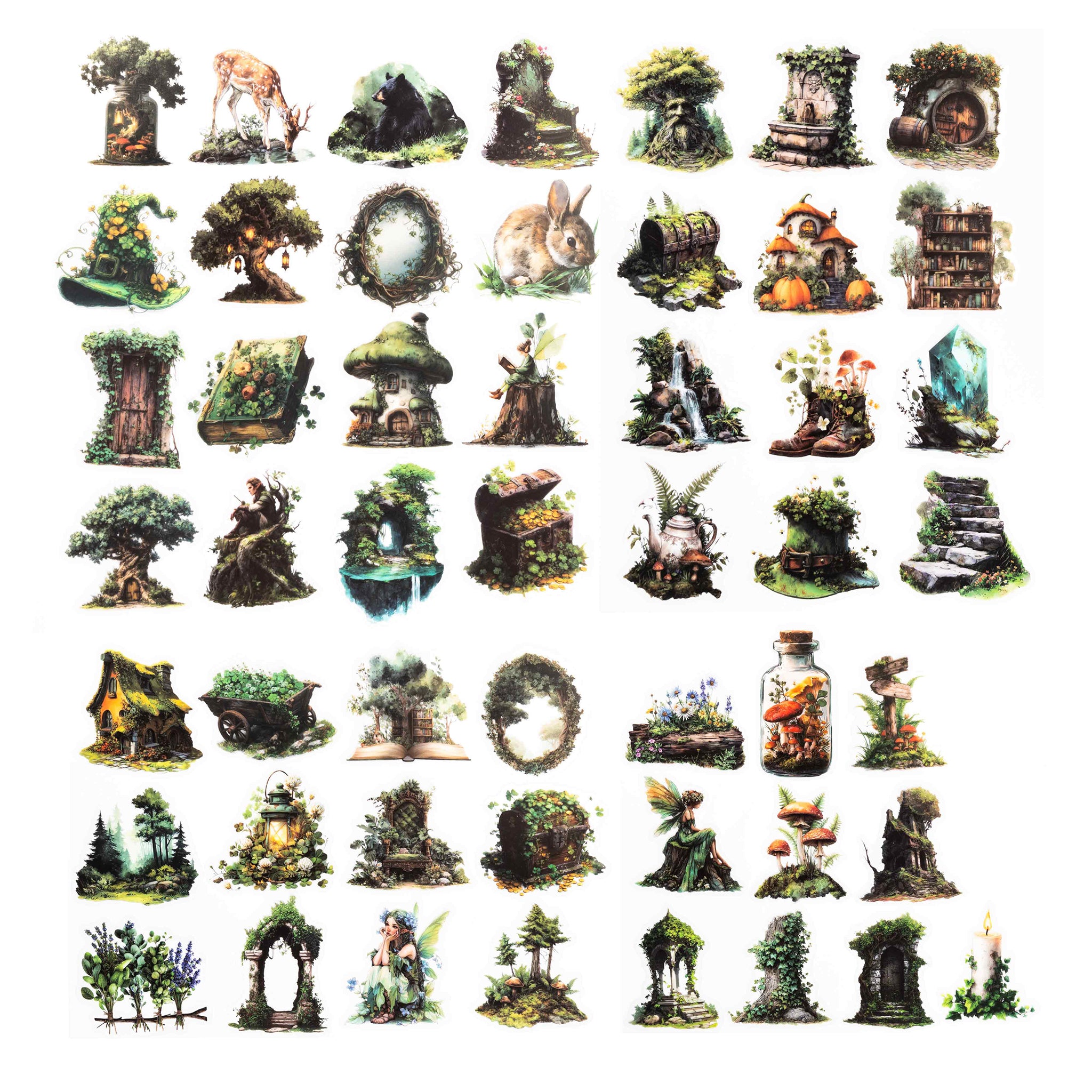 Lush Green Forest Stickers - 50 Pcs