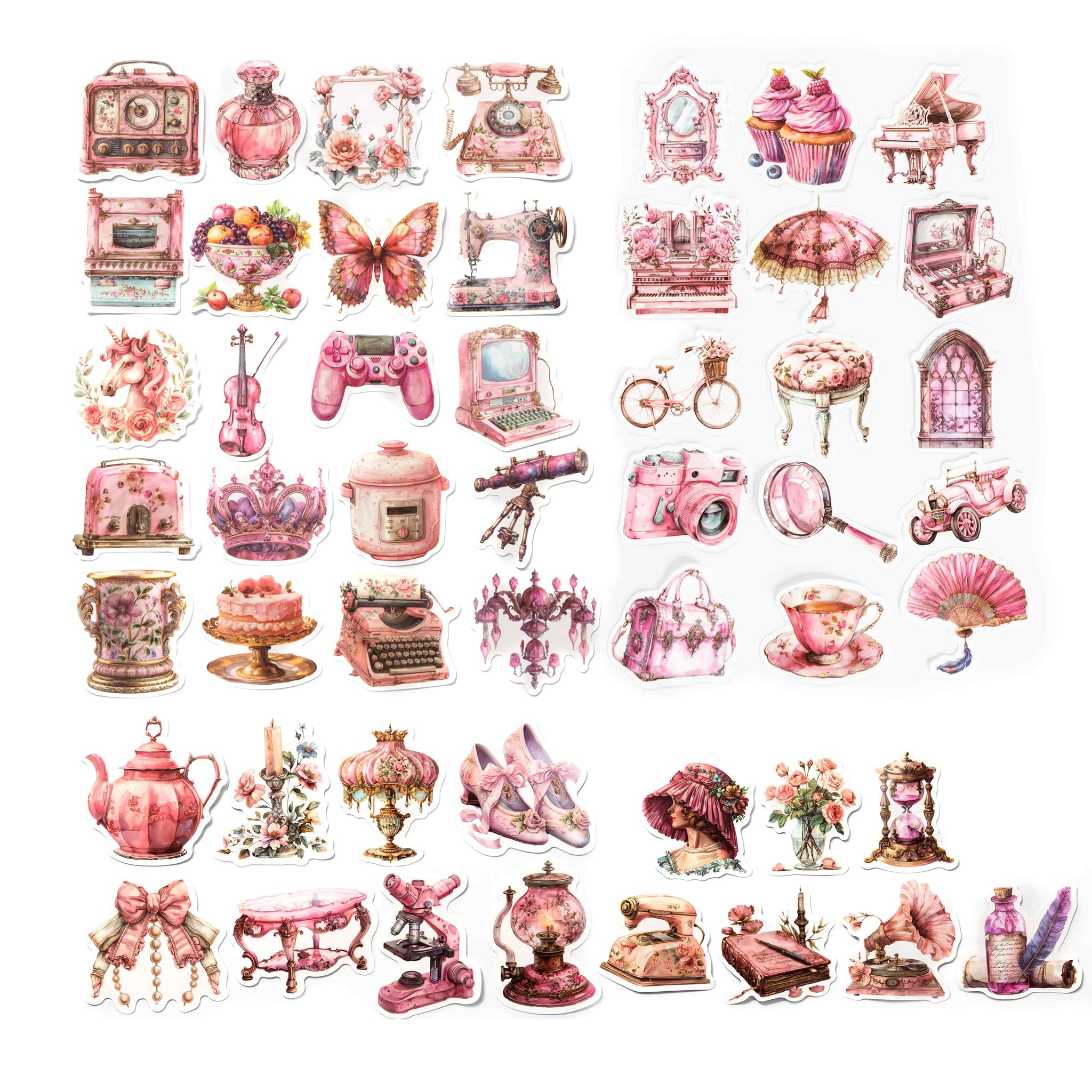 Pink Vintage Stickers - 50 Pcs