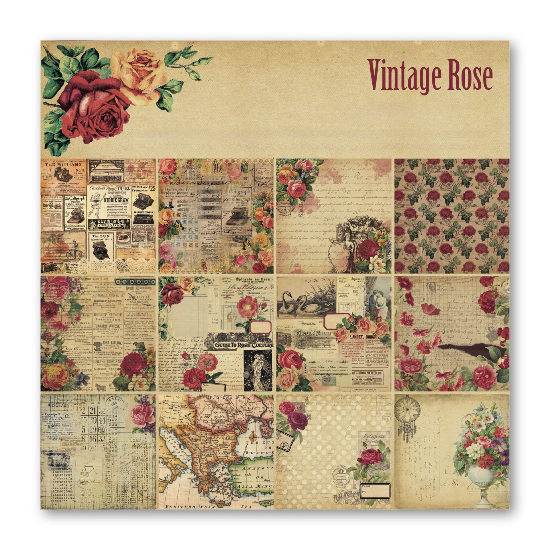 Vintage Scrapbook Paper Pad - Rose - 24 Sheets