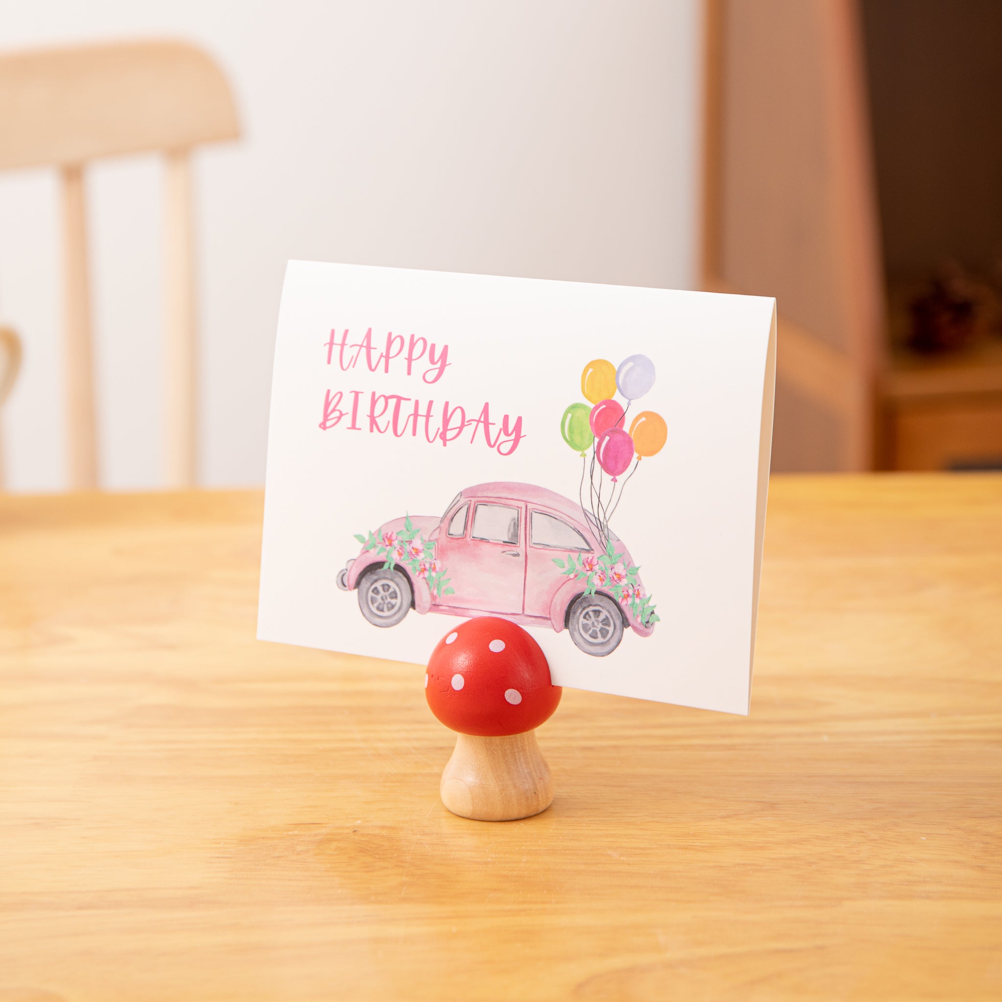 Wooden Card Note Holder - Red Mushroom